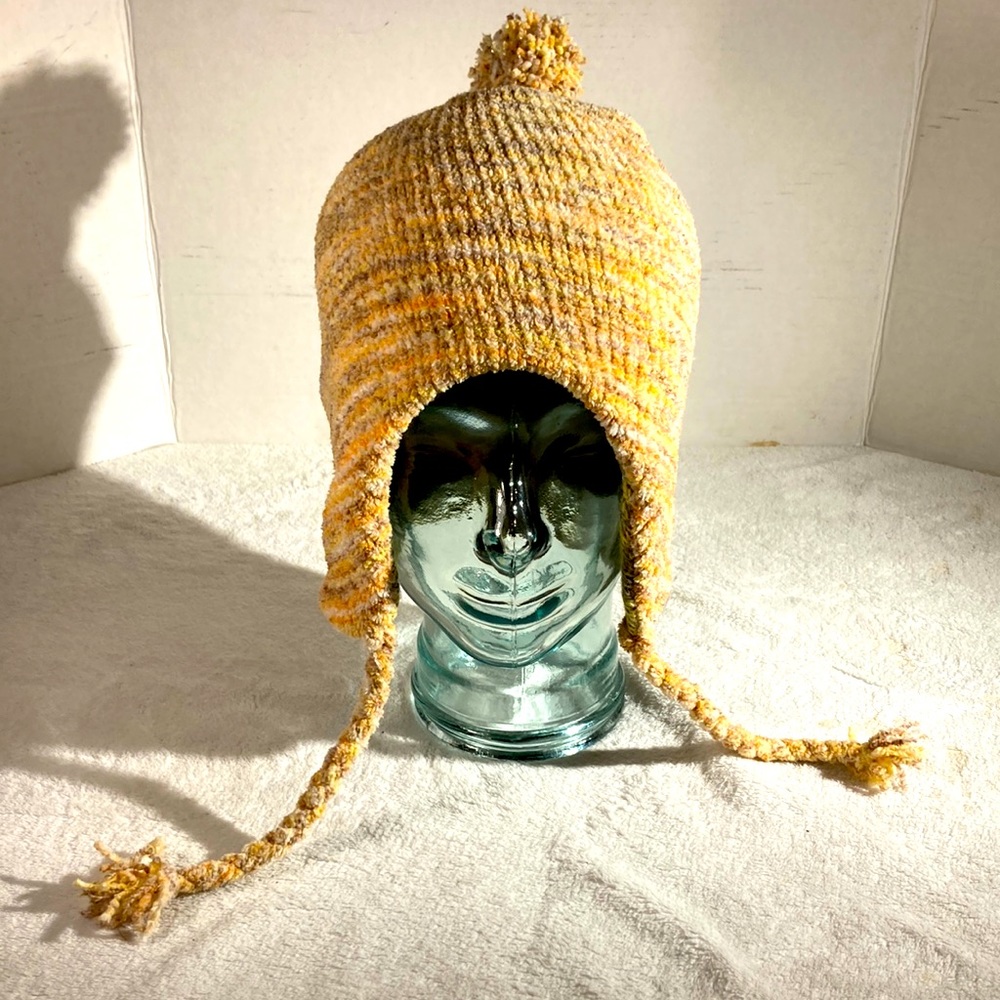 Royal Woman’s Orange Multicolored Ear Flap Pom Pom Beanie